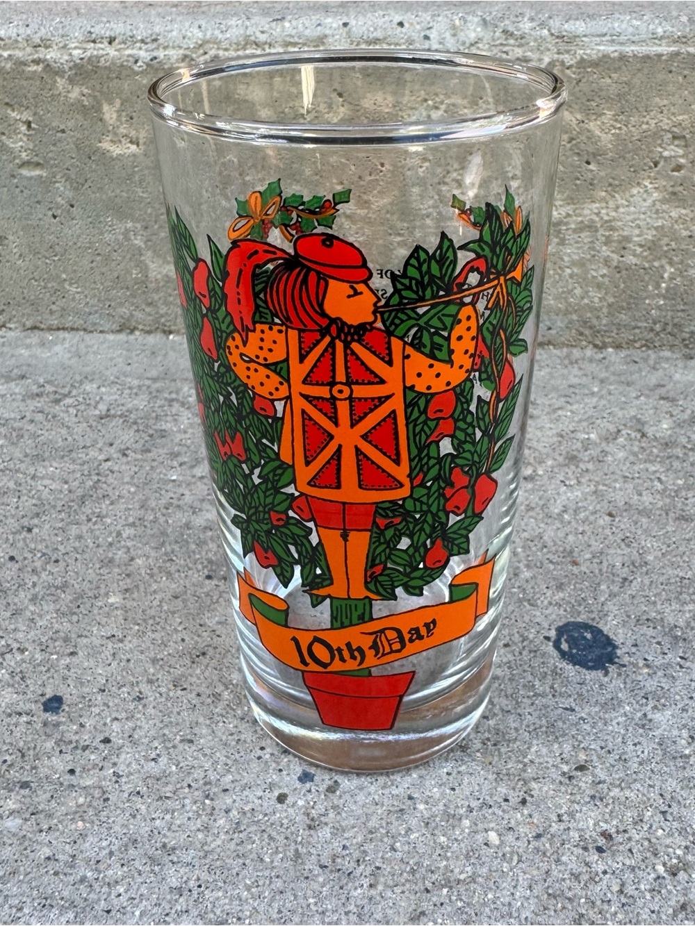 Vintage 1970s 10th Day Glass Tumbler‎ 12 Days of Christmas